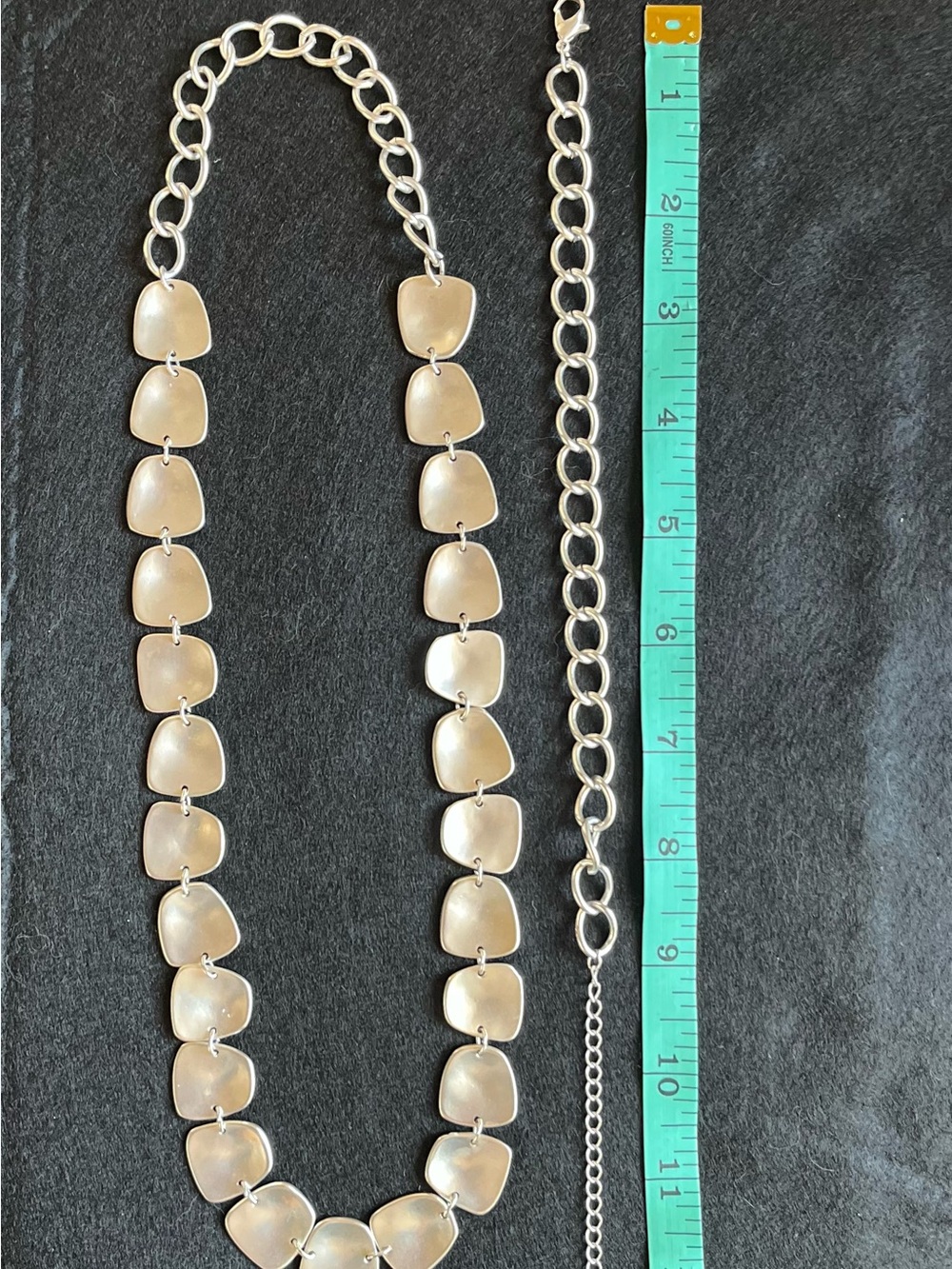 Modernist Brushed Silver Square Tile Necklace & Matching Chain Bracelet Set